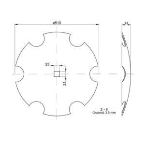 Talerz uzębiony fi 510 otwór 30x30 stal borowa Talerzówka 1242050040 1279201020 [5240121213B]