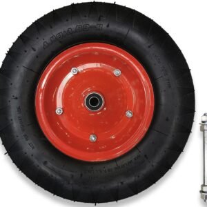 Koło do taczki kompletne 4.00-8 felga 1.2 mm wzmocnione 4PR plus oś grubości 12 mm [KOLO 4.00-8/4PR]