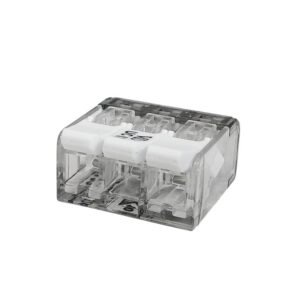 Szybkozłączka elektryczna 3 otworowa z zapadką. przewód- linka. drut  0.5-4 mm2 ( pakowane po 10 szt. ) [SZYBLD3Z]