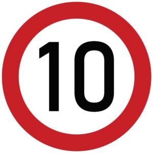 Naklejka laminowana limit prędkości 10 km/h- czerwona obwódka [TAB10]