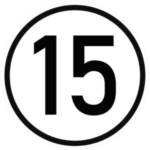 Naklejka laminowana limit prędkości v2 15 km/h- czarna obwódka [TAB15V2]