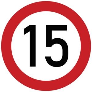 Naklejka laminowana limit prędkości 15 km/h- czerwona obwódka [TAB15]