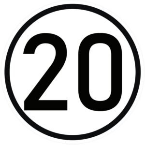 Naklejka laminowana limit prędkości v2 20 km/h- czarna obwódka [TAB20V2]