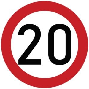 Naklejka laminowana limit prędkości 20 km/h- czerwona obwódka [TAB20]