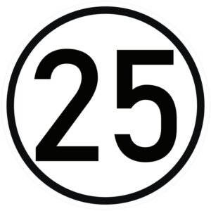 Naklejka laminowana limit prędkości v2 25 km/h- czarna obwódka [TAB25V2]