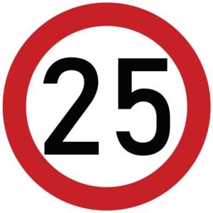 Naklejka laminowana limit prędkości 25 km/h- czerwona obwódka [TAB25]