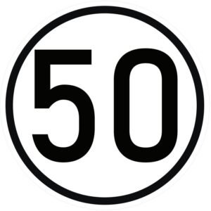 Naklejka laminowana limit prędkości v2 50 km/h- czarna obwódka [TAB50V2]
