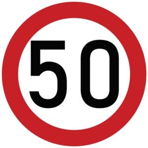 Naklejka laminowana limit prędkości 50 km/h- czerwona obwódka [TAB50]