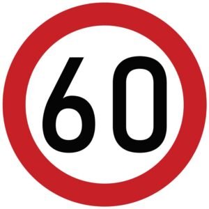 Naklejka laminowana limit prędkości 60 km/h- czerwona obwódka [TAB60]