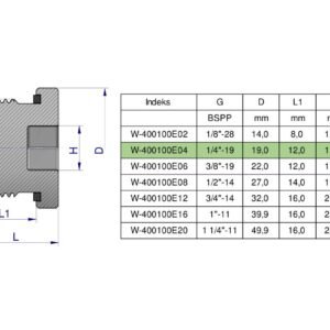 Korek hydrauliczny calowy (na imbus) 1/4" BSP ED Waryński ( sprzedawane po 10 ) [W-400100E04]