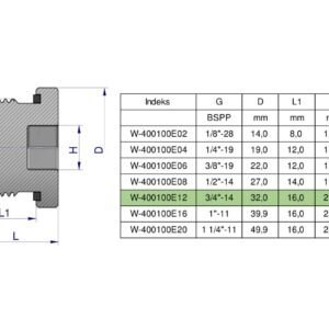 Korek hydrauliczny calowy (na imbus) 3/4" BSP ED Waryński ( sprzedawane po 5 ) [W-400100E12]