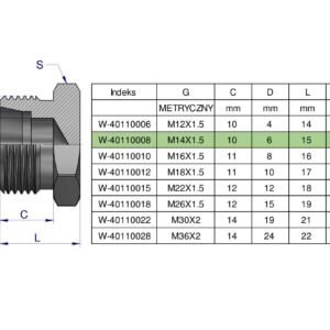 Korek hydrauliczny metryczny (na klucz) M14x1.5 08L Waryński ( sprzedawane po 10 ) [W-40110008]