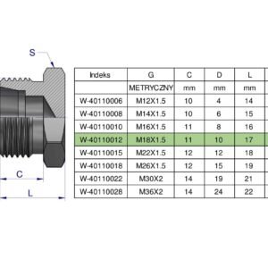 Korek hydrauliczny metryczny (na klucz) M18x1.5 12L Waryński ( sprzedawane po 10 ) [W-40110012]