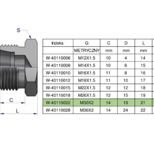 Korek hydrauliczny metryczny (na klucz) M30x2 22L Waryński ( sprzedawane po 2 ) [W-40110022]