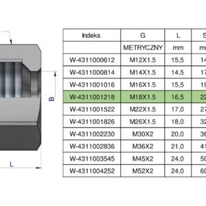 Nakrętka hydrauliczna metryczna (M12L) M18x1.5 12L Waryński ( sprzedawane po 20 ) [W-4311001218]