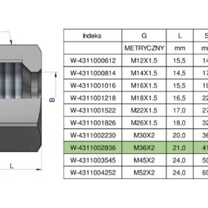 Nakrętka hydrauliczna metryczna (M28L) M36x2 28L Waryński ( sprzedawane po 5 ) [W-4311002836]