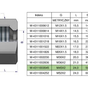 Nakrętka hydrauliczna metryczna (M35L) M45x2 35L Waryński ( sprzedawane po 2 ) [W-4311003545]