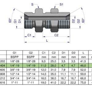 Złączka hydrauliczna calowa grodziowa BB 1/4" BSP z przeciwnakrętką (XSV) Waryński ( sprzedawane po 2 ) [W-5005040404]