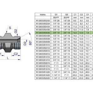 Złączka hydrauliczna calowa BB 3/8" BSP Waryński ( sprzedawane po 10 ) [W-5005050606]