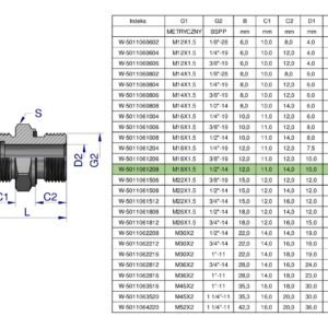 Przyłączka hydrauliczna BB (XGE) M18x1.5 12L x 1/2" BSP ED Waryński ( sprzedawane po 10 ) [W-5011061208]