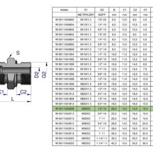 Przyłączka hydrauliczna BB (XGE) M30x2 22L x 1/2" BSP ED Waryński ( sprzedawane po 2 ) [W-5011062208]