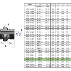 Przyłączka hydrauliczna BB (XGE) M36x2 28L2 28L x 1" BSP ED Waryński ( sprzedawane po 2 ) [W-5011062816]