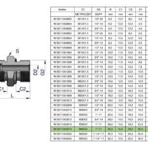 Przyłączka hydrauliczna BB (XGE) M45x2 35L3 35L x 1" BSP ED Waryński [W-5011063516]