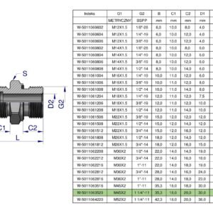 Przyłączka hydrauliczna BB (XGE) M45x2 35L x 1 1/4" BSP ED Waryński [W-5011063520]