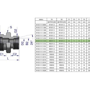 Złączka hydrauliczna redukcyjna metryczna BB M22x1.5 15L / M16x1.5 10L (XG) Waryński ( sprzedawane po 10 ) [W-5011111510]