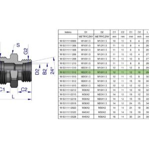 Złączka hydrauliczna redukcyjna metryczna BB 22/18  M22x1.5 15L / M18x1.5 12L (XG) Waryński ( sprzedawane po 10 ) [W-5011111512]