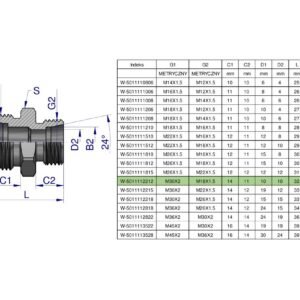 Złączka hydrauliczna redukcyjna metryczna BB M30x2 22L / M18x1.5 12L (XG) Waryński [W-5011112212]