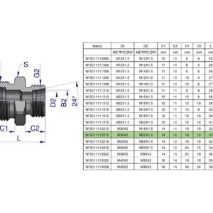 Złączka hydrauliczna redukcyjna metryczna BB M30x2 22L / M22x1.5 15L (XG) Waryński [W-5011112215]