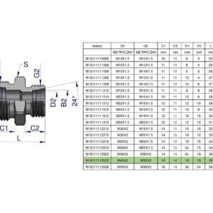 Złączka hydrauliczna redukcyjna metryczna BB M45x2 35L / M30x2 22L (XG) Waryński [W-5011113522]