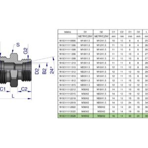 Złączka hydrauliczna redukcyjna metryczna BB M45x2 35L / M36x2 28L (XG) Waryński [W-5011113528]