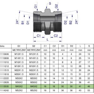 Złączka hydrauliczna metryczna BB M45x2 35L (XG) Waryński [W-5011113535]