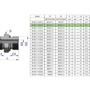 Przyłączka hydrauliczna metryczna BB (XGE) M14x1.5 08L x M12x1.5 ED Waryński ( sprzedawane po 5 ) [W-5011140812]