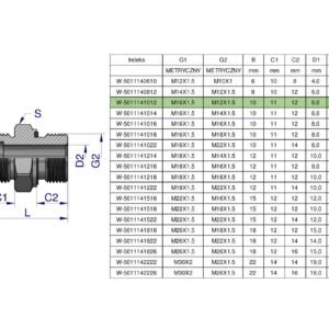 Przyłączka hydrauliczna metryczna BB (XGE) M16x1.5 10L x M12x1.5 ED Waryński ( sprzedawane po 5 ) [W-5011141012]