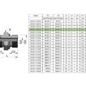 Przyłączka hydrauliczna metryczna BB (XGE) M16x1.5 10L x M14x1.5 ED Waryński ( sprzedawane po 5 ) [W-5011141014]