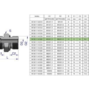 Przyłączka hydrauliczna metryczna BB (XGE) M16x1.5 10L x M22x1.5 ED Waryński ( sprzedawane po 5 ) [W-5011141022]