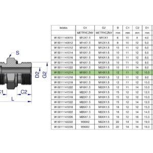 Przyłączka hydrauliczna metryczna BB (XGE) M18x1.5 12L x M14x1.5 ED Waryński ( sprzedawane po 5 ) [W-5011141214]