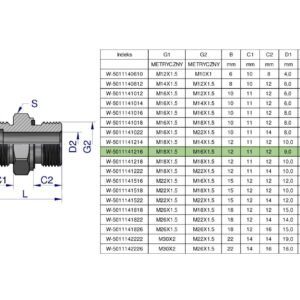 Przyłączka hydrauliczna metryczna BB (XGE) M18x1.5 12L x M16x1.5 ED Waryński ( sprzedawane po 10 ) [W-5011141216]