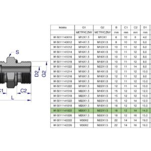 Przyłączka hydrauliczna metryczna BB (XGE) M26x1.5 18L x M22x1.5 ED Waryński ( sprzedawane po 2 ) [W-5011141822]