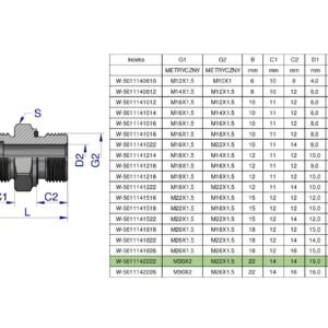 Przyłączka hydrauliczna metryczna BB (XGE) M30x2 22L x M22x1.5 ED Waryński ( sprzedawane po 2 ) [W-5011142222]