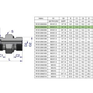Przyłączka hydrauliczna (odmiana ciężka XGE) BB M16x1.5 08S x 1/4" BSP ED Waryński ( sprzedawane po 5 ) [W-5012060804]