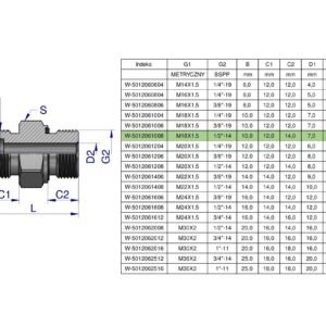 Przyłączka hydrauliczna (odmiana ciężka XGE) BB M18x1.5 10S x 1/2" BSP ED Waryński ( sprzedawane po 5 ) [W-5012061008]