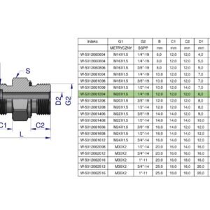 Przyłączka hydrauliczna (odmiana ciężka XGE) BB M20x1.5 12S x 1/4" BSP ED Waryński ( sprzedawane po 5 ) [W-5012061204]