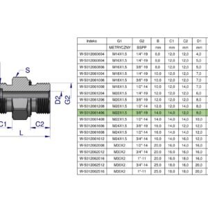 Przyłączka hydrauliczna (odmiana ciężka XGE) BB M22x1.5 14S x 3/8" BSP ED Waryński ( sprzedawane po 5 ) [W-5012061406]