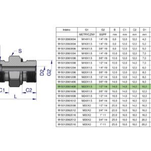 Przyłączka hydrauliczna (odmiana ciężka XGE) BB M22x1.5 14S x 1/2" BSP ED Waryński ( sprzedawane po 5 ) [W-5012061408]