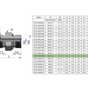 Przyłączka hydrauliczna (odmiana ciężka XGE) BB M24x1.5 16S x 1/2" BSP ED Waryński ( sprzedawane po 5 ) [W-5012061608]