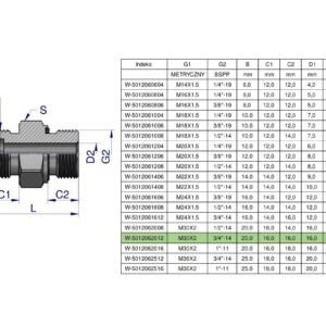 Przyłączka hydrauliczna (odmiana ciężka XGE) BB M30x2 20S x 3/4" BSP ED Waryński ( sprzedawane po 2 ) [W-5012062012]